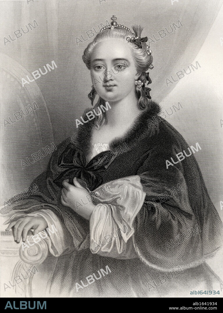 Catherine II, Catherine The Great, 1729-1796. German born Empress of Russia. Engraved by W.H.Mote after G. Staal. From the book "World Noted Women" by Mary Cowden Clarke, published 1858.