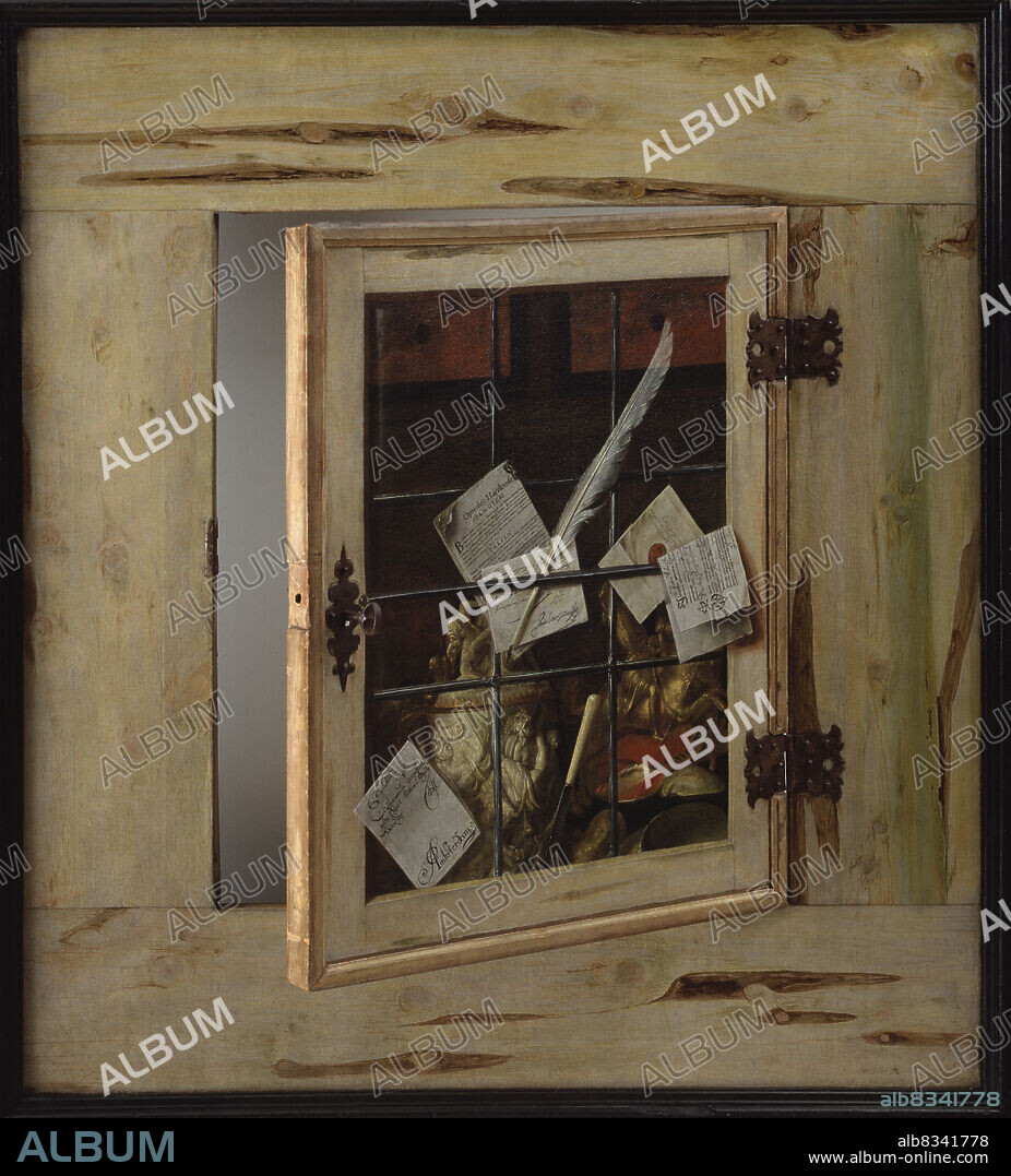 CORNELIS NORBERTUS GIJSBRECHTS. Trompe l'Oeil. A Cabinet of Curiosities with an Ivory Tankard.