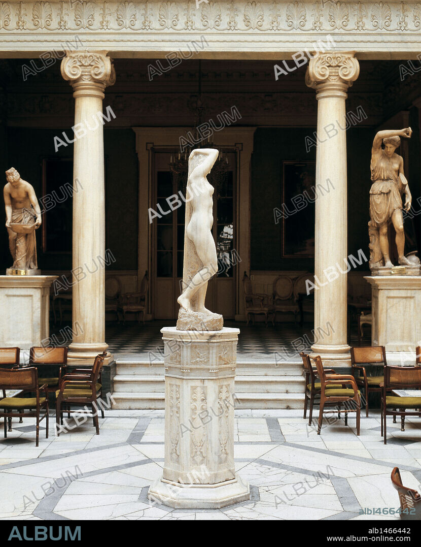 Spain. Royal Casino of Murcia. 19th century. Pompeian courtyard. Neoclassical. At the center, statue of Venus by Jose Planes (1891-1974).
