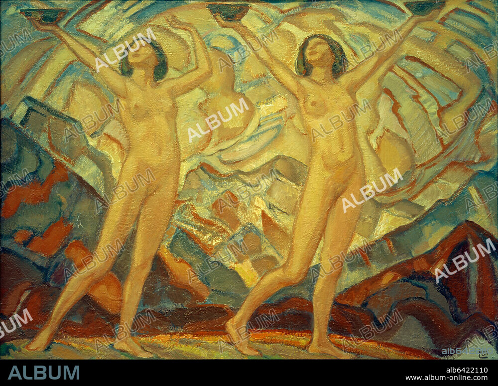 LUDWIG VON HOFMANN. Hofmann, Ludwig von. 1861-1945. "Opferschalen", um 1910. Öl auf Leinwand, 90 × 114 cm. Inv. Nr. K 2958. Hagen, Karl Ernst Osthaus Museum.