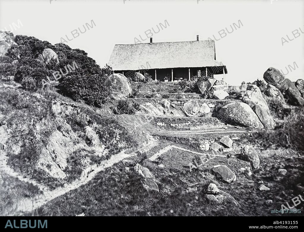 Magic lantern slide circa 1900.Victorian.Social History. Society for the propagation of the gospel in foreign parts. Missionary work in Madagascar off the coast of Africa. Ramainandro missionary home.