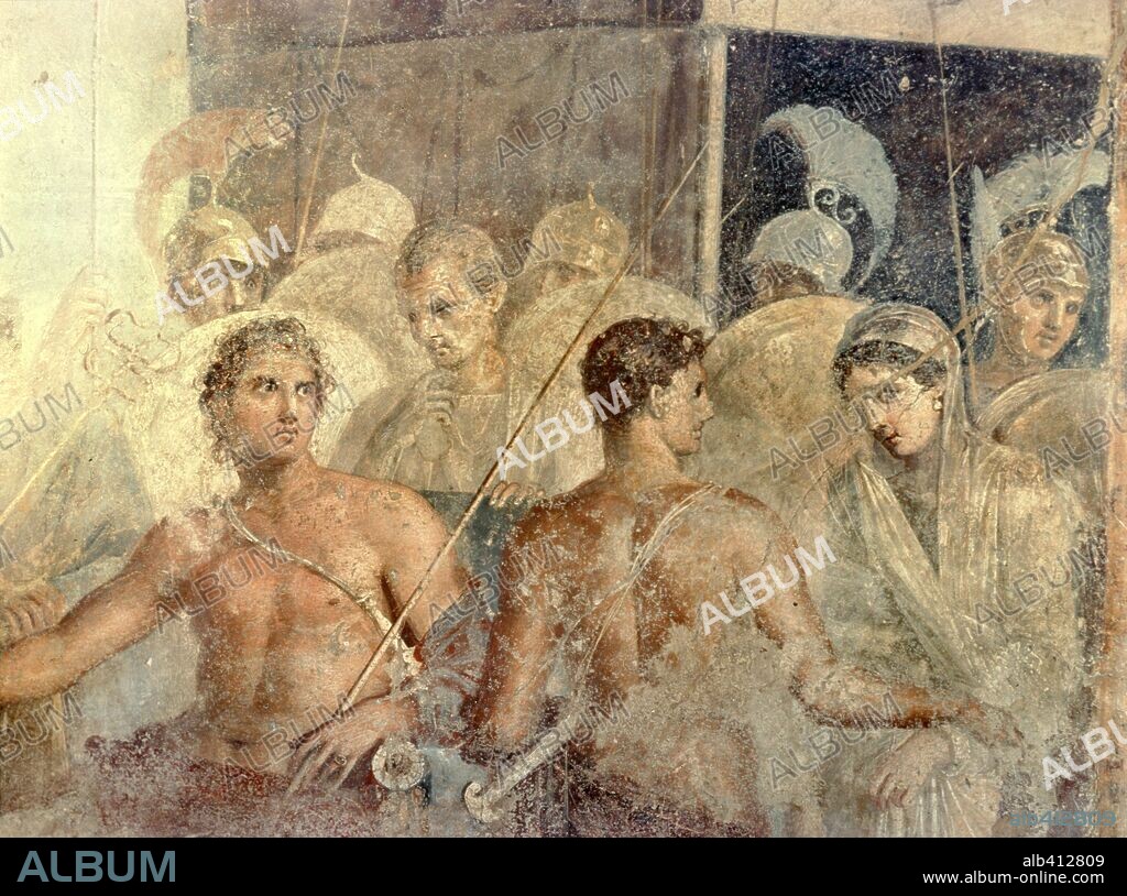 Fresco showing Achilles returning Briseis to Agamemnos from the house of the Tragic Poet, detail, 1st BCE.