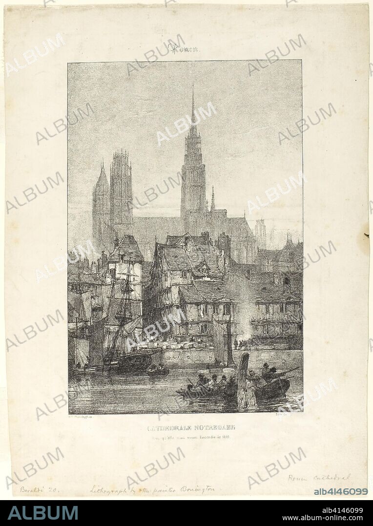 Notre Dame Cathedral in Rouen. Richard Parkes Bonington; English, 1802-1828. Date: 1822-1828. Dimensions: 242 × 162 mm (image); 337 × 246 mm (sheet). Lithograph on paper. Origin: England.