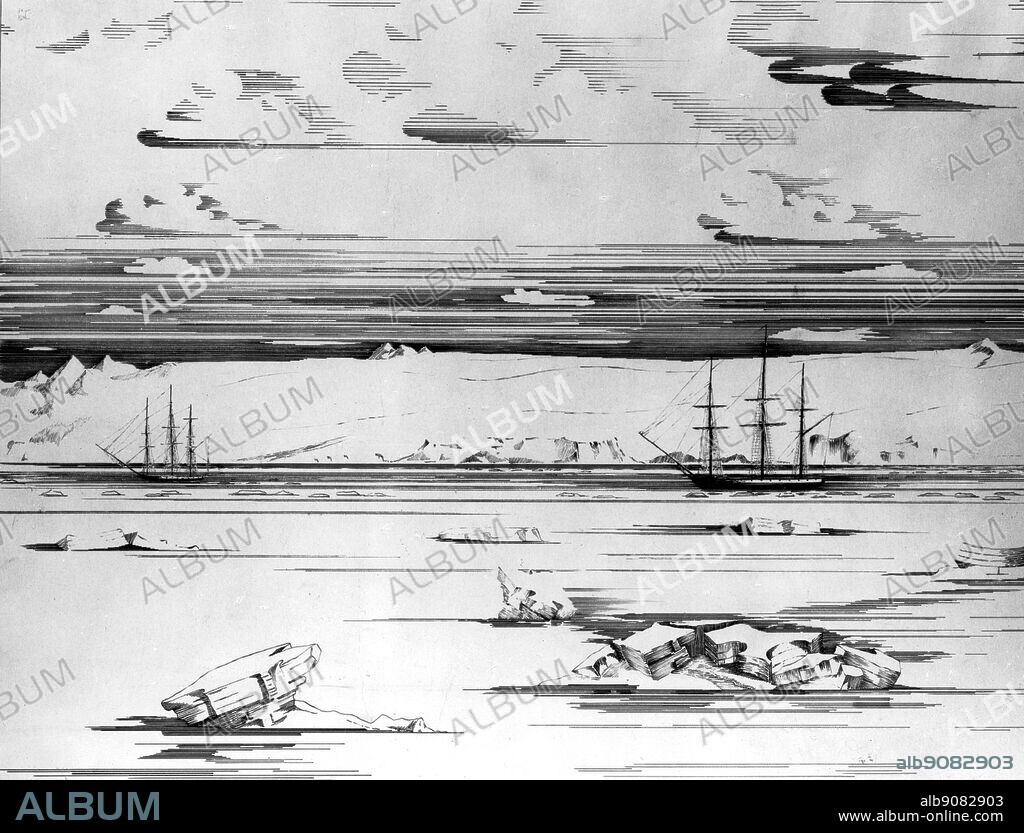 Fabian Gottlieb von Bellingshausen's ships - Vostok and Mirnyi. Bellingshausen explored Antarctica in the Vostok in 1820. Antarctica: The Last Continent by Ian Cameron, page 74.