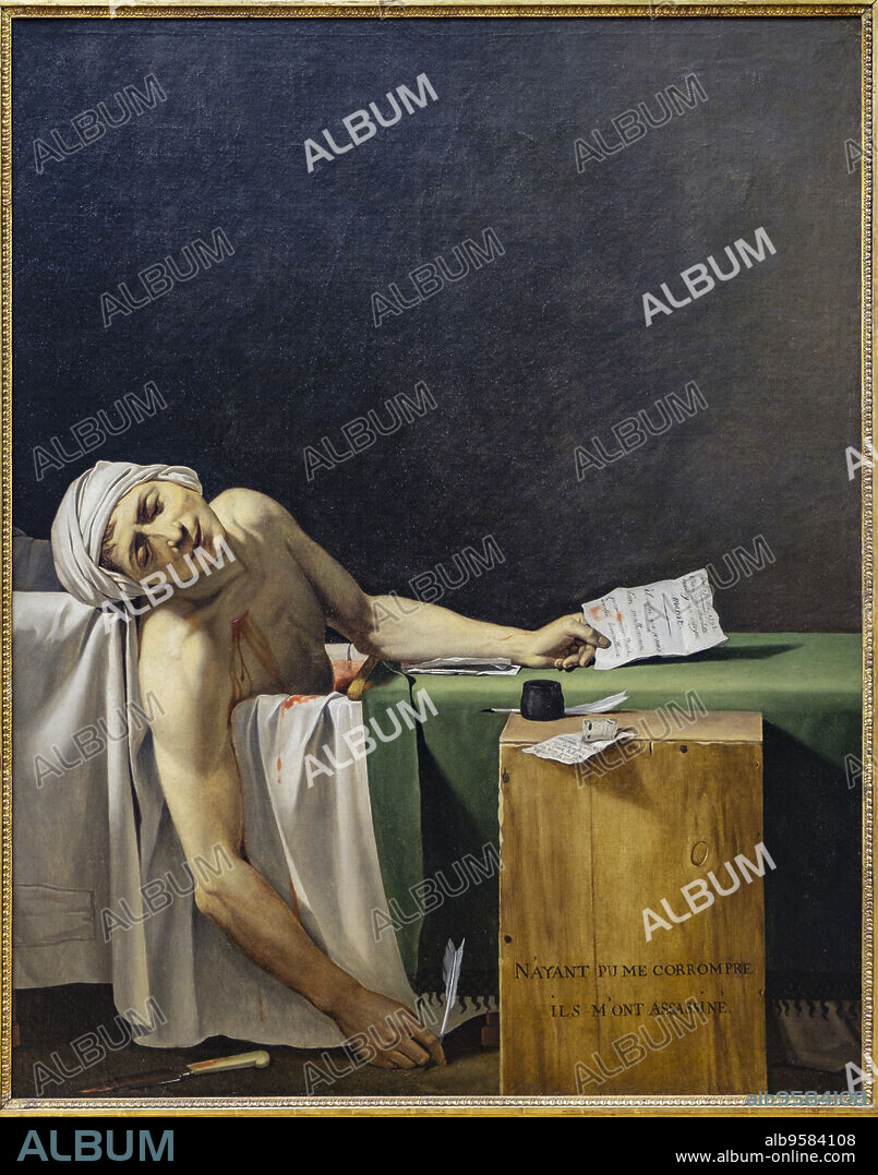 La muerte de Marat,Jacques-Louis David, 1793, oleo sobre lienzo, Neoclasicismo,Museo del Louvre, museo nacional de Francia, Paris, France,Western Europe.