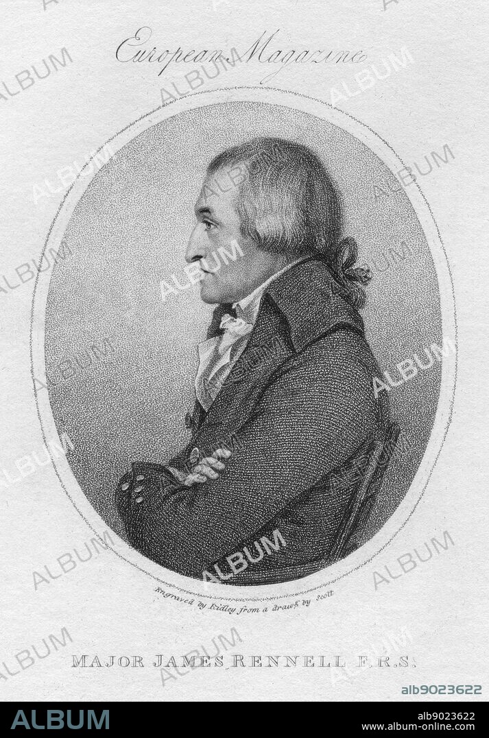James Rennell (1742-1839), British geographer. Rennell was appointed the first surveyor-general of Bengal in 1764. He carried out a survey of Bengal 1765-1771. From 'The European Magazine'. (London, 1802). Engraving.