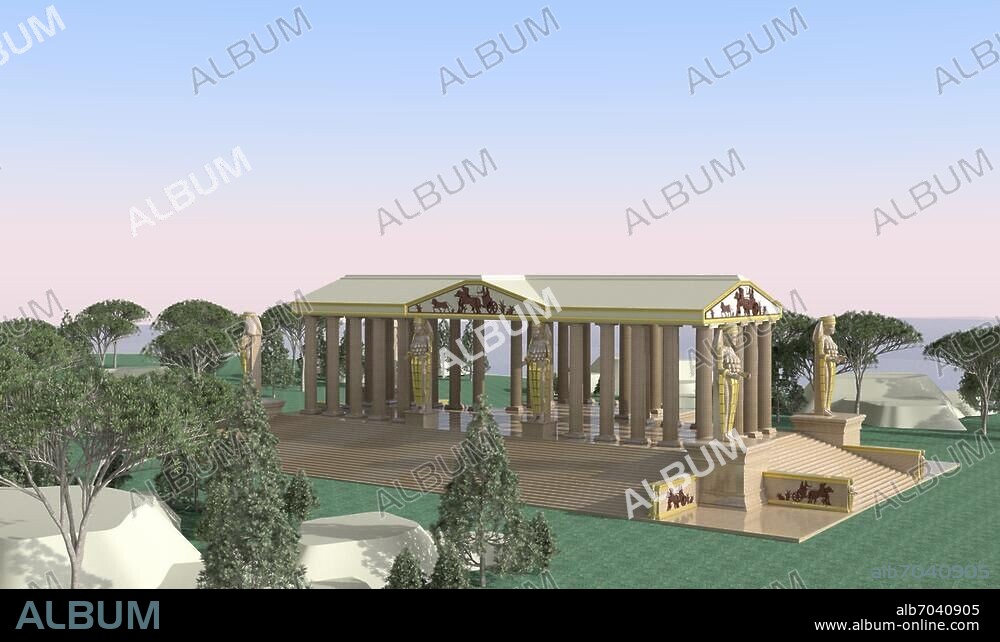 Seven Wonders of the Ancient World / Temple of Artemis in Ephesus. 3D Reconstruction of the Temple of Artemis or Artemision. (Also known less precisely as the Temple of Diana, it was a Greek temple dedicated to the goddess Artemis. Located in Ephesus (near the modern town of Selçuk in present-day Turkey), it was one of the Seven Wonders of the Ancient World. Completely rebuilt three times before its eventual destruction in 401 AD Only foundations and sculptural fragments of the latest of the temples at the site remain). 3D Reconstruction (2016).