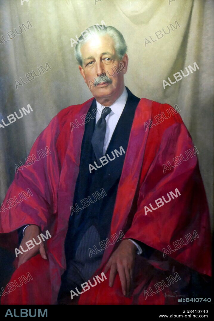 Maurice Harold Macmillan, 1st Earl of Stockton, OM, PC, FRS (10 February 1894 - 29 December 1986) was a British Conservative statesman and politician who was Prime Minister of the United Kingdom from 1957 to 1963. Caricatured as "Supermac", he was known for his pragmatism, wit and unflappability. Oil painting of Macmillan as Chancellor in 1960 at the University of Oxford.
