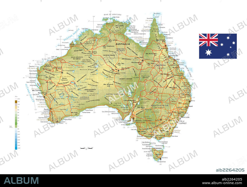 AUSTRALIA. Mapa físico y político de Australia.