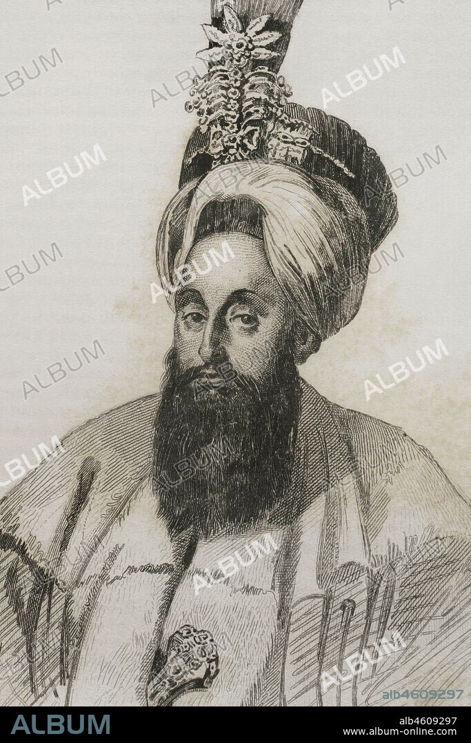 Selim III (1761-1808). Ottoman sultan from 1789 to 1807. Portrait, detail. Engraving by Lemaitre, Lalaisse and Moret. Historia de Turquia by Joseph Marie Jouannin (1783-1844) and Jules Van Gaver, 1840.