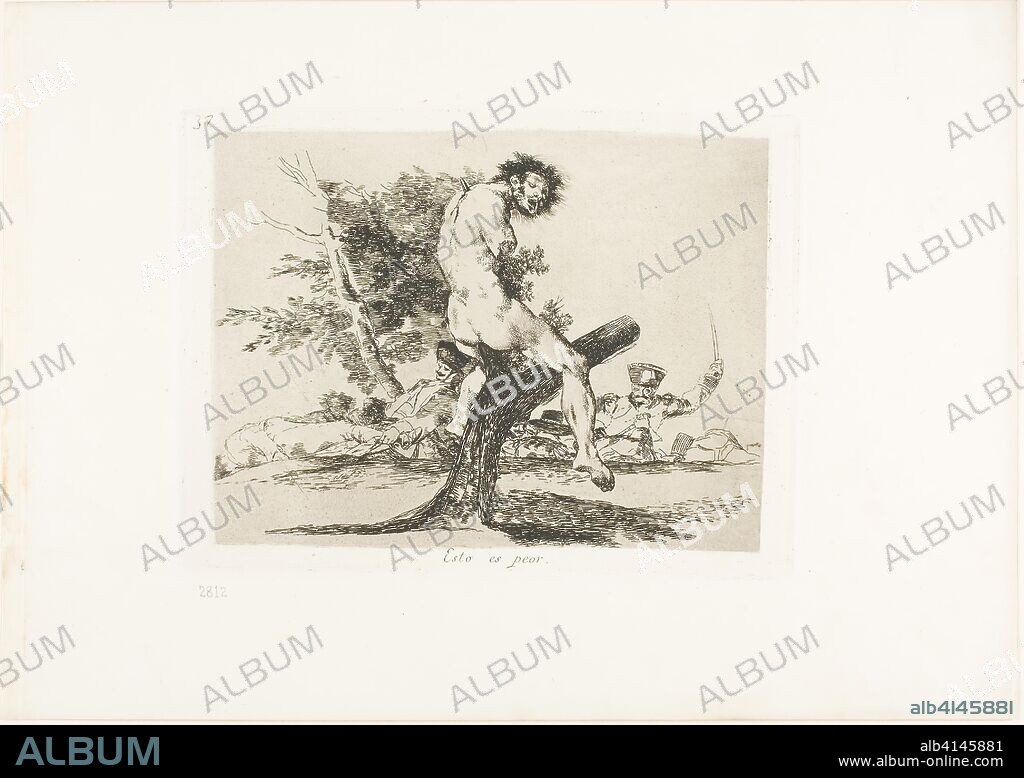FRANCISCO DE GOYA. This is Worse, plate 37 from The Disasters of War. Francisco José de Goya y Lucientes; Spanish, 1746-1828. Date: 1812-1815. Dimensions: 139 x 185 mm (image); 153 x 208 mm (plate); 240 x 340 mm (sheet). Etching, lavis and drypoint on ivory wove paper with gilt edges. Origin: Spain.