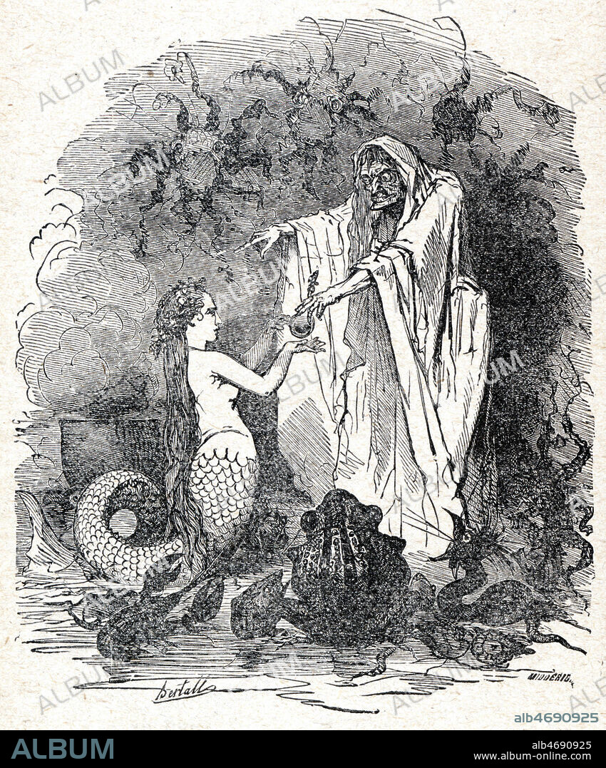 La petite Sirene. Gravure de BERTALL (1820-1882) pour Contes d'Andersen, edition Hachette, Bibliotheque Rose, fin 19eme. Credit Collection KHARBINE TAPABOR.