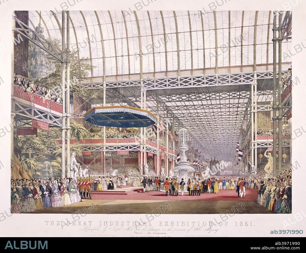 Interior view of Crystal Palace during the Great Exhibition at Hyde Park, London in 1851.