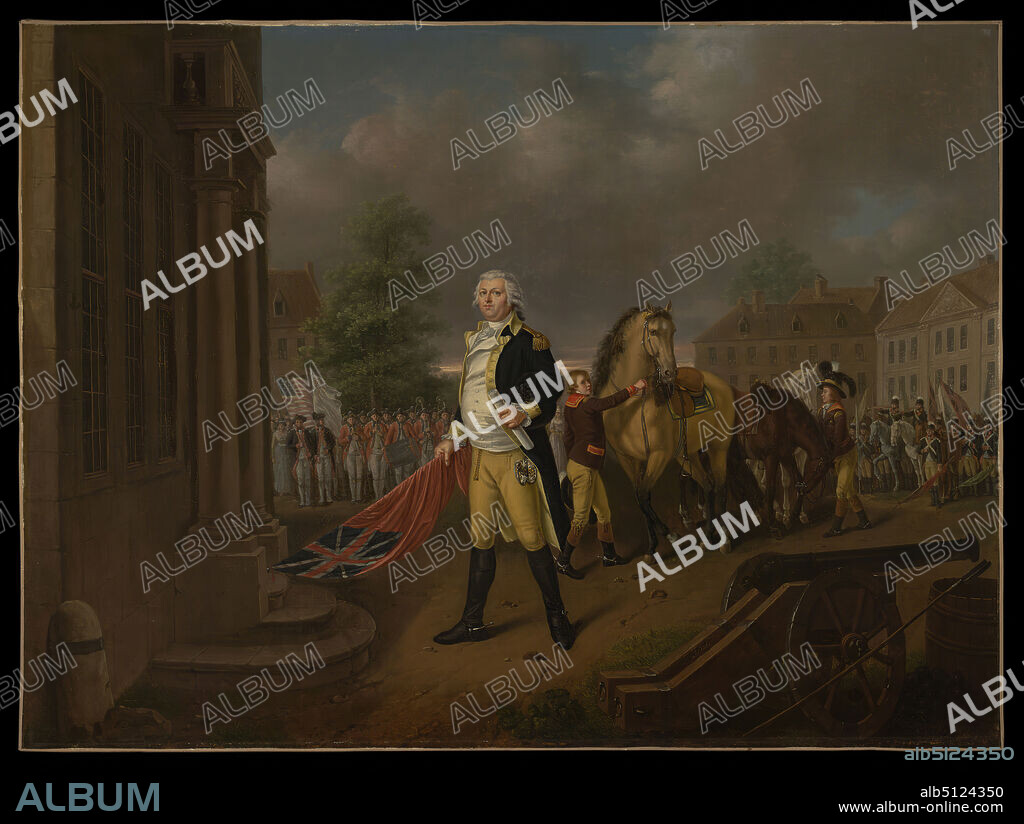 Artist: Nicolas Louis Albert Delerive, French, act. ca. 1775-1818, General Humphreys Delivering the Standards taken at Yorktown to Congress Hall (Philadelphia), early 19th century, Oil on canvas, 81.3 × 109.9 cm (32 × 43 1/4 in.), Provenance unknown, French, 19th century, Paintings.