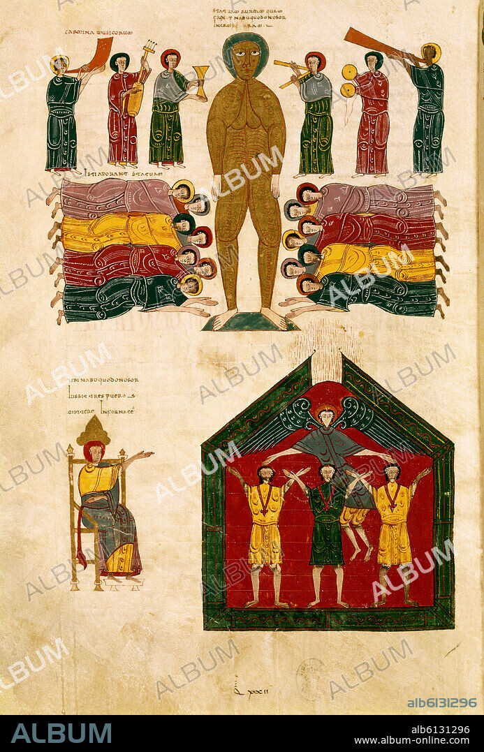 BEATO DE LIÉBANA. BEATO DE FERNANDO I-COMENTARIO AL APOCALIPSIS-S XI- F 275V-CASTIGO DE NABUCODONOSOR A LOS QUE NO ADORAN.