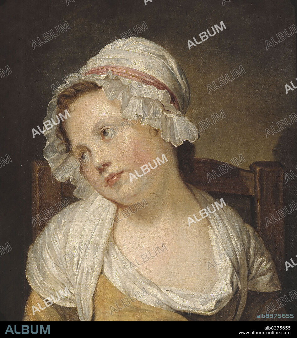 ECOLE FRANCAISE. Portrait of a little girl in a white cap.