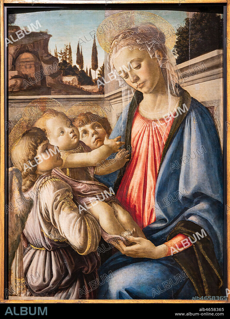 "Virgin Mary with Infant Jesus and two Angels", about 1468, by Sandro Botticelli (1445-1510), tempera panel painting.