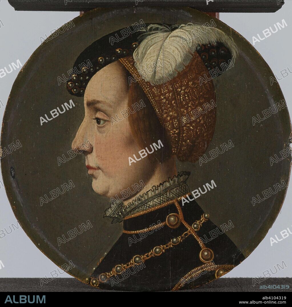 ANONYMOUS (REJECTED ATTRIBUTION) and JAN VAN SCOREL (POSSIBLY COPY AFTER). Portrait of Anna of Lorraine, Consort of René de Chalon, Prince of Orange. Dating: after 1542. Place: Nederlanden. Measurements: support: d 14 cm; d 23.5 cm × d 3 cm.