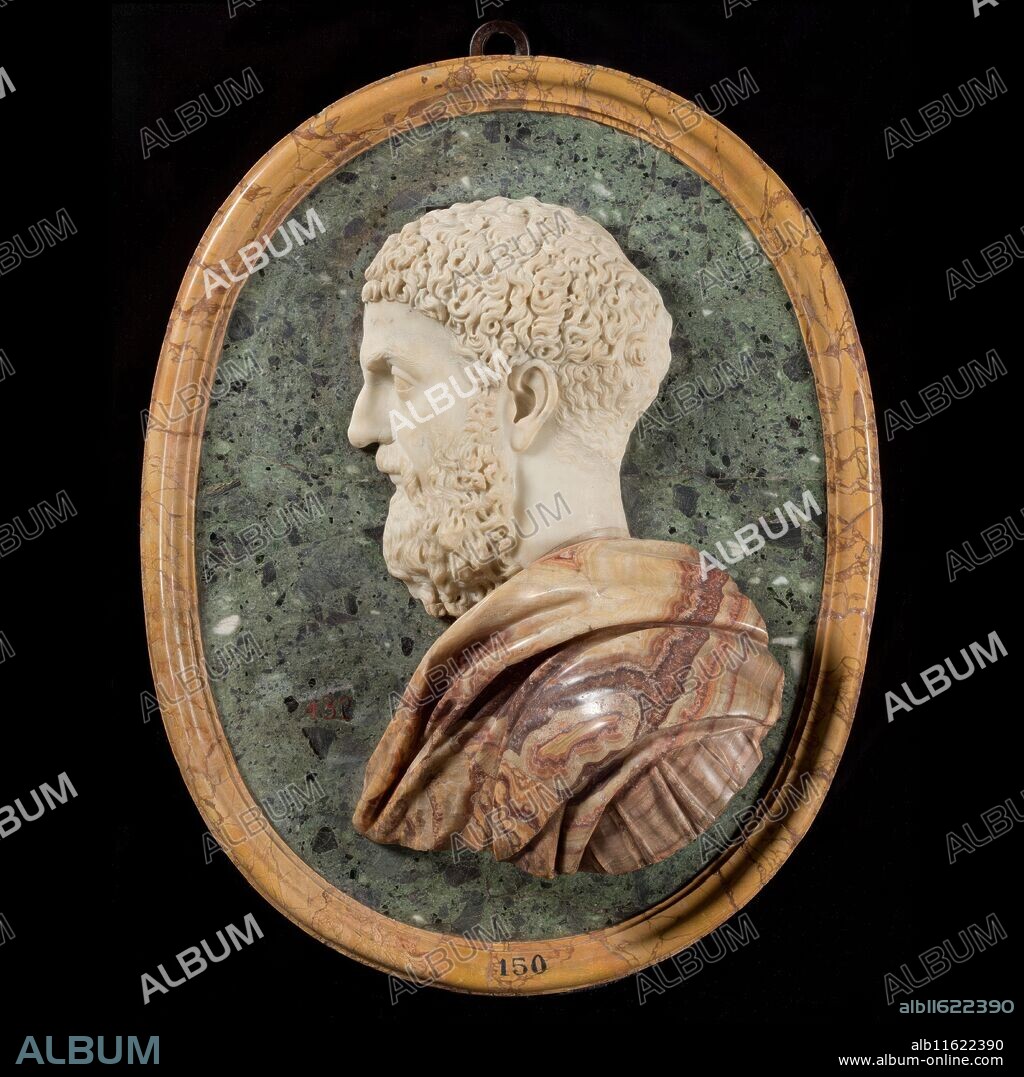 ANÓNIMO. Anónimo / 'El emperador Lucio Vero (?)'. Siglo XVII. Mármol blanco, Mármol giallo antico, Verde antico, Travertino, 80 x 60 cm.