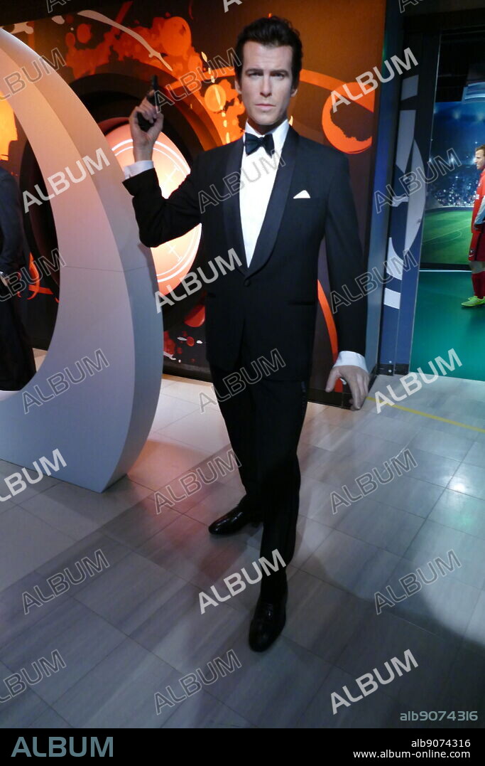 Waxwork statue depicting James Bond (Agent 007), played by Pierce Brosnan, between 1995 and 2002. The James Bond series focuses on a fictional British Secret Service agent created in 1953 by writer Ian Fleming.