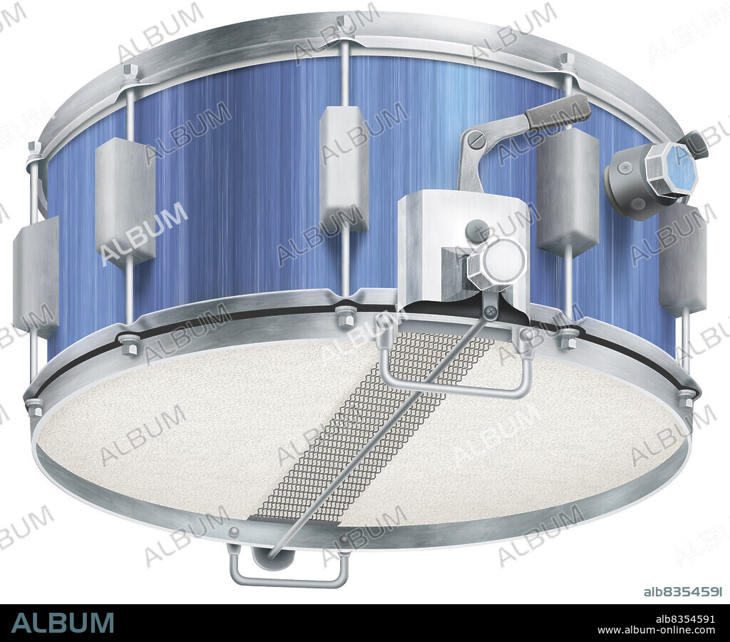 Drum with snares stretched across the bottom head that produce a rattling sound when the drum is struck.