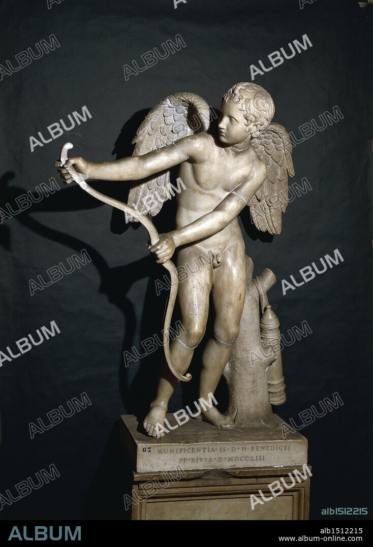 Greek civilization. Statue of Eros stringing his bow, by Lysippos. Roman copy.