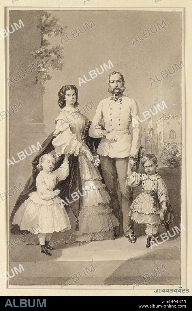 ANONYM. Emperor Franz Joseph I with Empress Elisabeth and their children Crown Prince Rudolf and Archduchess Gisela.