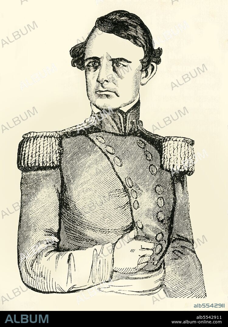 UNKNOWN. 'General Pillow', 1849. American soldier, politician and slaveowner Gideon Johnson Pillow was major general of volunteers during the Mexican-American War and Confederate brigadier general in the American Civil War. From "Pictorial History of Mexico and the Mexican War", by John Frost, LL.D.. [Thomas, Cowperthwait and Co., Philadelphia, 1849].