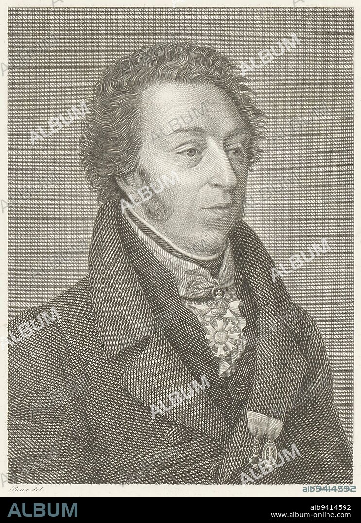 Portrait of Karl Cäsar von Leonhard, Friedrich Rossmässler, after Roux, 1785 - 1858, print maker: Friedrich Rossmässler, (mentioned on object), intermediary draughtsman: Roux, (mentioned on object), 1785 - 1858, paper, steel engraving, h 211 mm - w 144 mm.