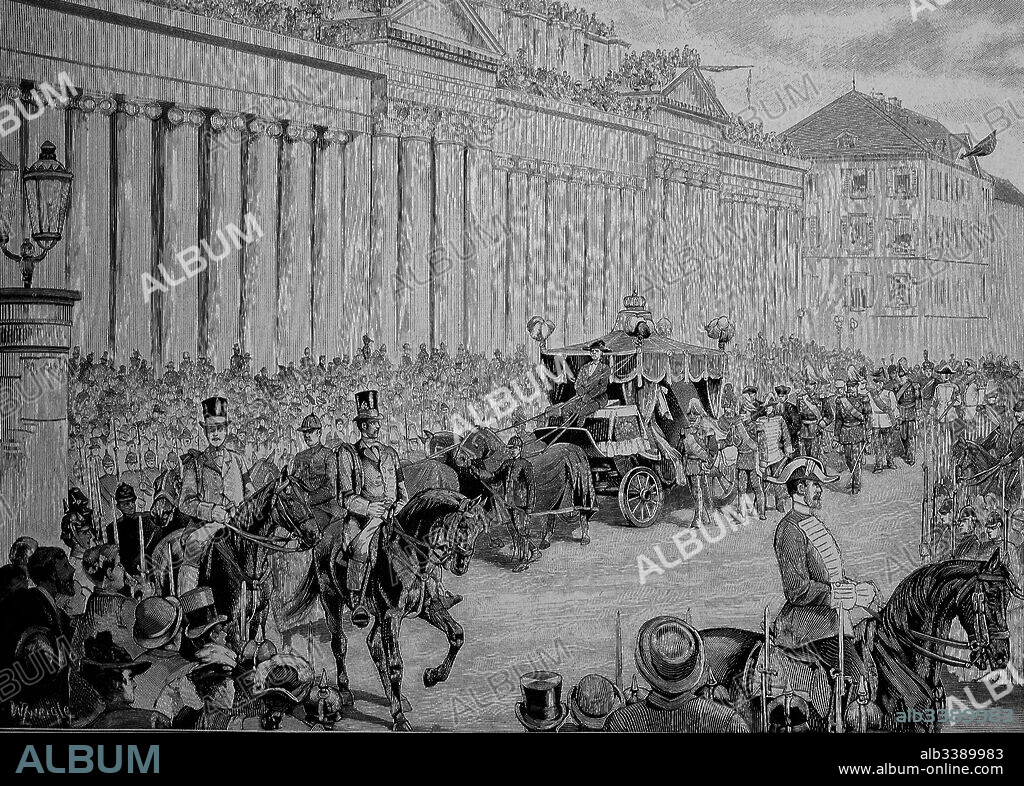 The funeral of Charles, Karl Friedrich Alexander, Koenig von Wuerttemberg; 6 March 1823 - 6 October 1891, was King of Wuerttemberg, from 25 June 1864 until his death in 1891, Woodcut from 1892.