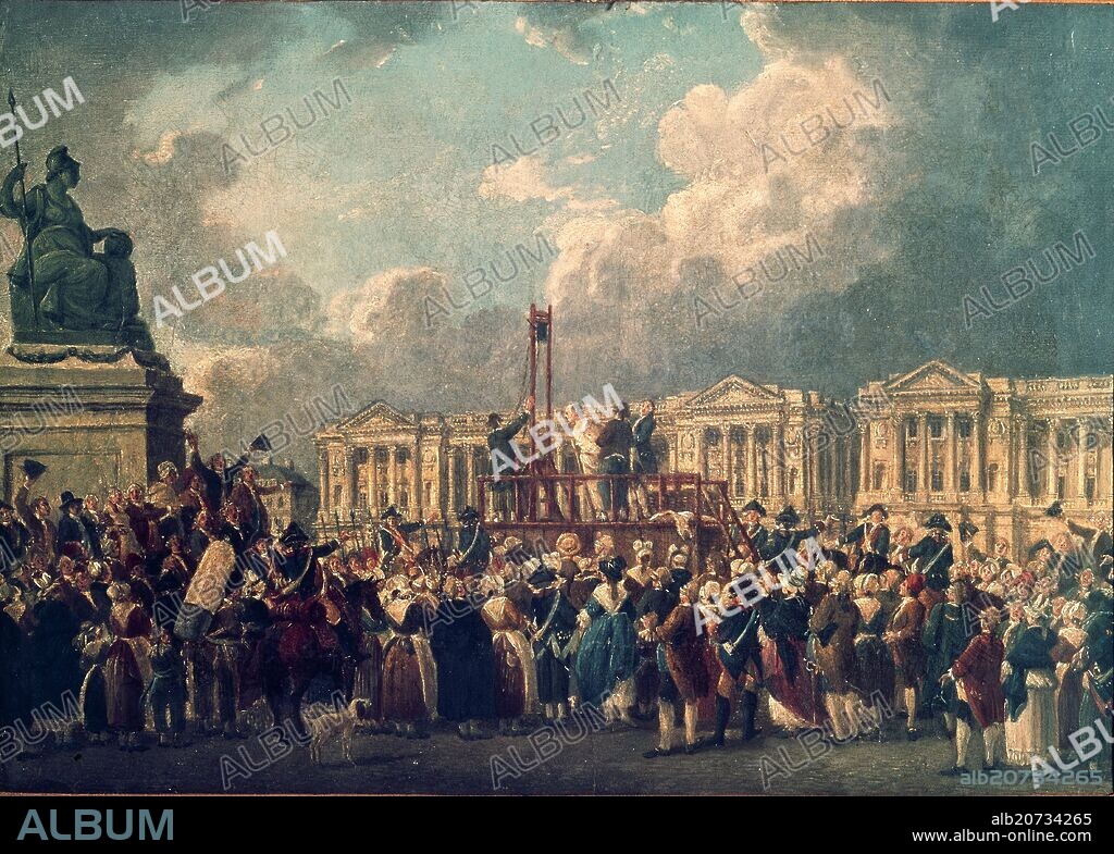 PIERRE-ANTOINE DEMACHY. French school. Capital Execution at Revolution square . Exécution capitale place de la Révolution . 1793. Oil on paper backed by canvas (0,37x0,535) . Paris, Carnavalet museum.