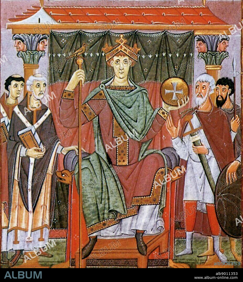 Painting showing the peoples of the world adoring Otto III, from the Gospels of Otto III. (View Larger) The Gospels of Otto III, probably produced in Reichenau Abbey, in the scriptorium headed by the monk Liuthard, for Holy Roman Emperor Otto III, Circa 998 1001. Otto is shown seated disdainfully on his majestic throne, flanked by two priests with books.