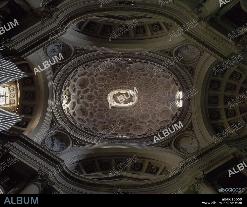 FRANCESCO BORROMINI (1599-1667). INTERIOR - CUPULA ELIPTICA CON ARTESONES Y LINTERNA - SIGLO XVII - BARROCO ITALIANO.