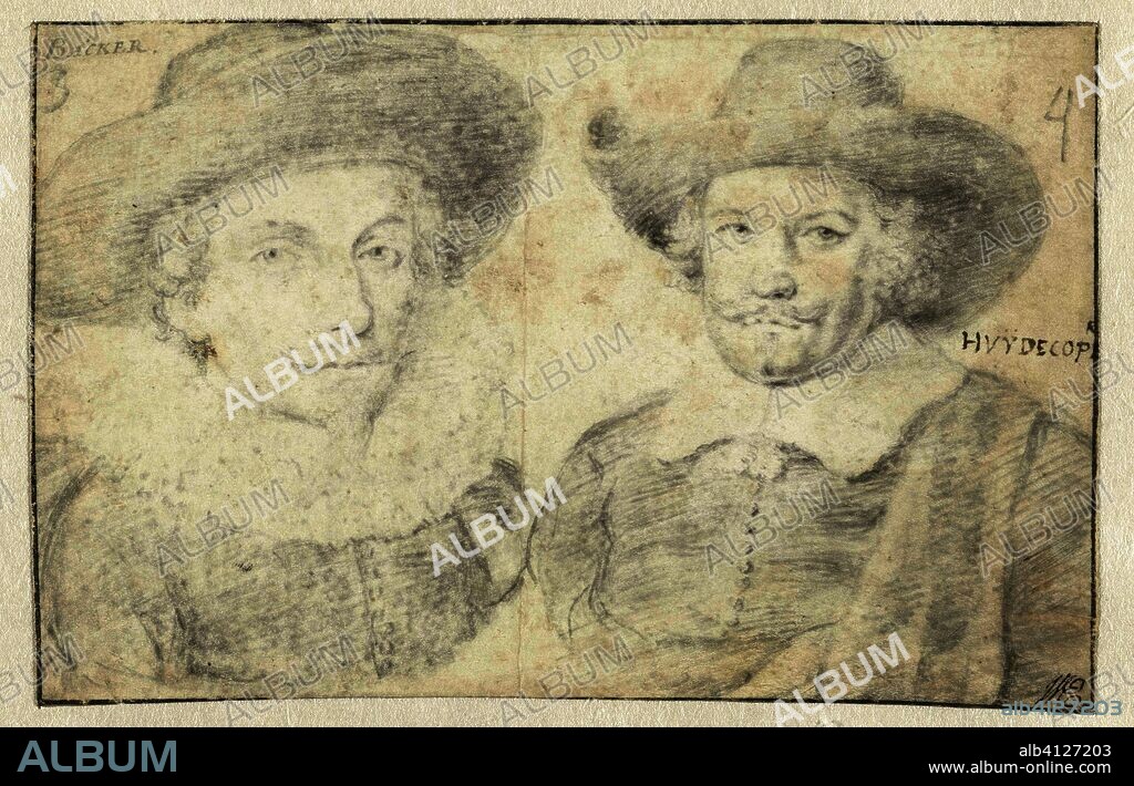 Portraits of Joris Backer and Jan Huydecoper van Maarseveen. Draughtsman: anonymous. After Bartholomeus van der Helst. Dating: 1642 - 1700. Measurements: h 93 mm × w 145 mm.