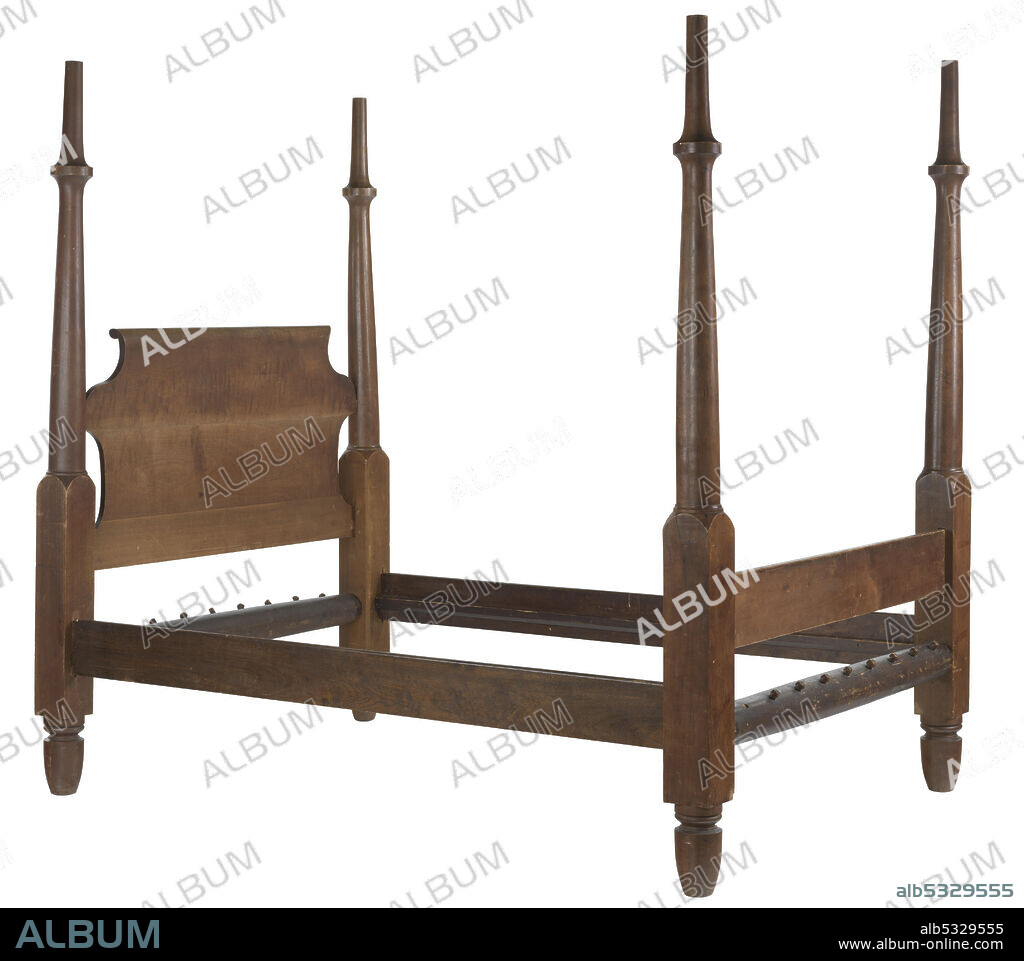 BOYD MANUFACTURING COMPANY. A wooden four poster bed frame with head board and foot board. The side rails screw into the frame providing greater strength and limited hiding places for vermin. This type of corded frame, invented by African-American inventor, carpenter, and a master mechanic Henry Boyd, is known as the "Boyd Bedstead." Boyd (1802-1866) was born a slave in Kentucky. His profits from his carpentry work allowed him to buy his own and his family's freedom.
