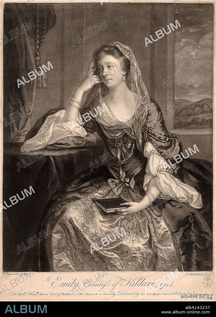JAMES MACARDELL. Emily, Countess of Kildare. James McArdell (Irish, c. 1710-1765); after Sir Joshua Reynolds (English, 1723-1792). Date: 1754. Dimensions: 315 x 248 mm (image); 350 x 250 mm (plate); 356 x 256 mm (sheet). Mezzotint in black on cream laid paper. Origin: Ireland.