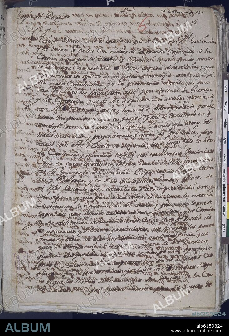 DECRETO DE SUSPENSION DE PAGOS 21/3/1739 ESPAÑA (PAGINA 1) - REINADO DE FELIPE V.