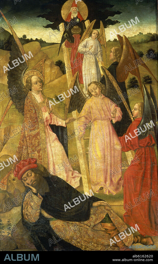 DIEGO DE LA CRUZ (círculo). EL SUEÑO DE JACOB - HACIA 1480 - PINTURA SOBRE TABLA - 117,5 x 75 cm - PINTURA HISPANOFLAMENCA.