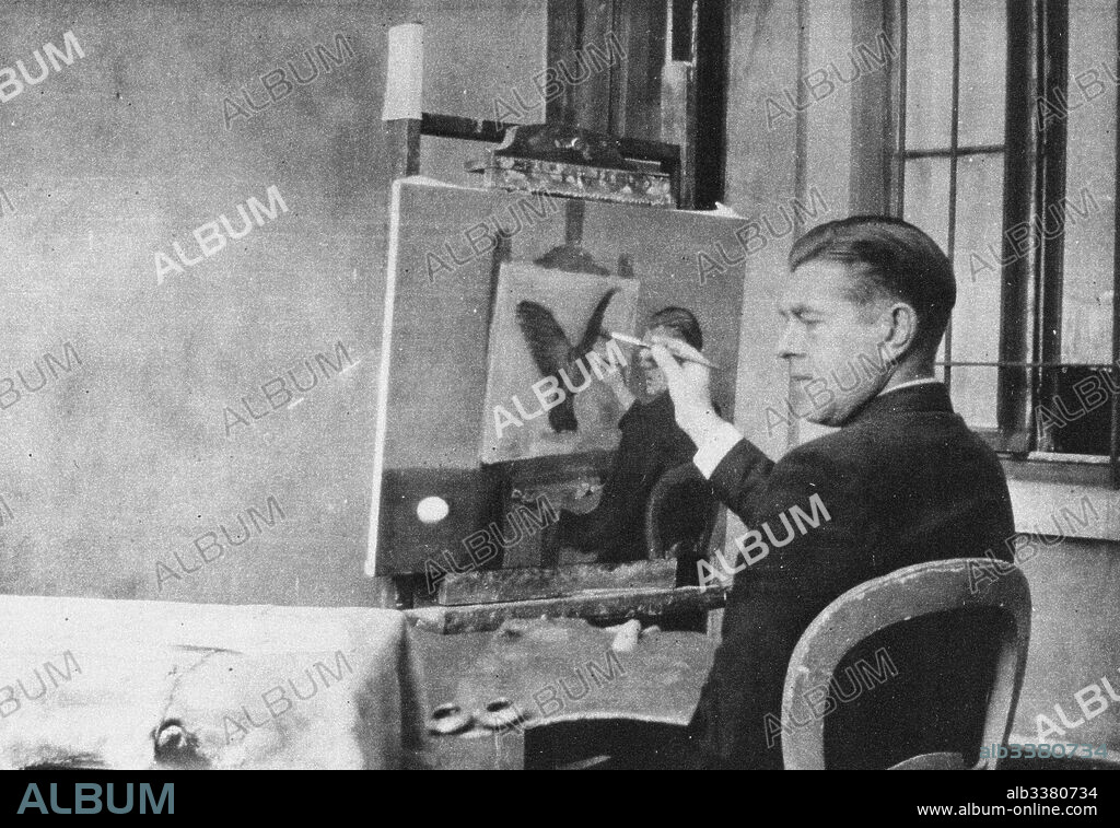 RENÉ MAGRITTE. René Magritte paints Clairvoyance (La Clairvoyance).