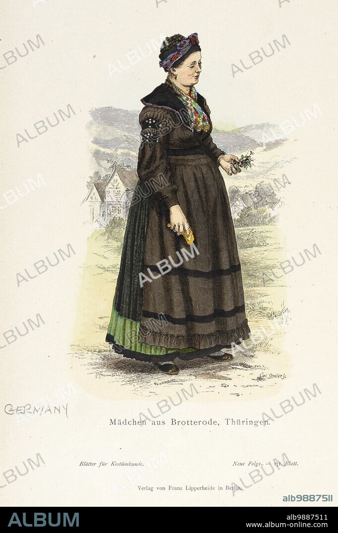 WILHELM GUSTAV FRIEDRICH HASEMANN und CARL STRELLER. Costume Plate (Mädchen aus Brotterode, Thüringen), 19th century.