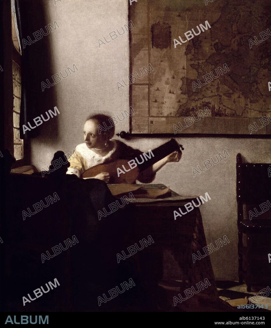 JOHANNES VERMEER (1632-1675). MUJER CON LAUD O TENEDORA DE LAUD - 1663-64 - OLEO/LIENZO - 51,4 × 45,7 cm - BARROCO HOLANDES.