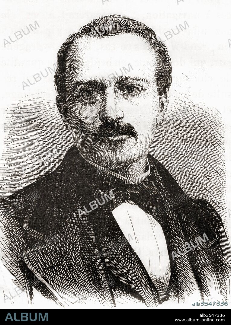 Jean Joseph Étienne Lenoir, aka Jean J. Lenoir, 1822 – 1900. Belgian engineer who developed the internal combustion engine in 1858. From Les Merveilles de la Science, published c. 1870.