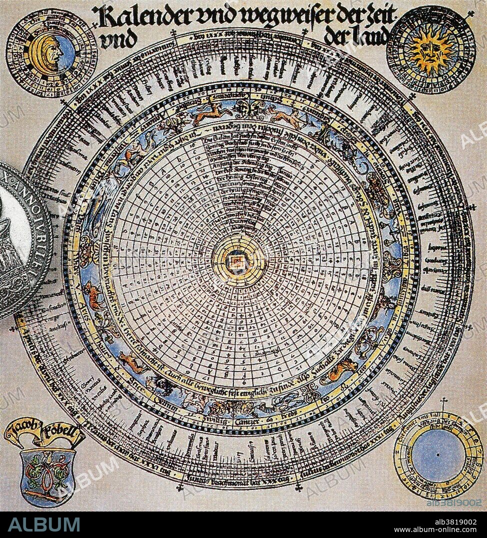 The Gregorian calendar (Western calendar, Christian calendar) is the solar calendar in use throughout most of the world. It was sponsored by Pope Gregory XIII in 1582 as a corrected version of the Julian calendar. The ordinary year is made to consist of 365 days and a leap year occurs in every year whose number is divisible by four, except those centenary years, such as 1900, whose numbers are not divisible by 400. The German inscription "Kalender und wegweiser der zeit und der land" translates to "calendar and signpost the time and the land".