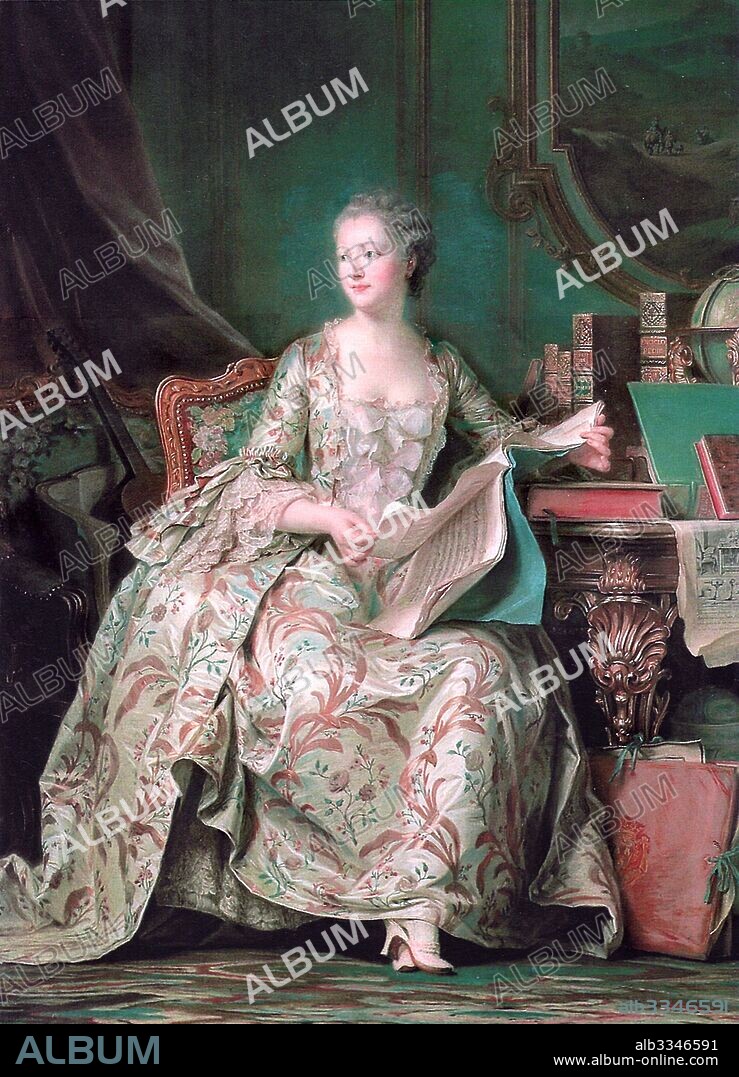 MAURICE QUENTIN DE LA TOUR. Full-length portrait of the Marquise de Pompadour (1721-1764).