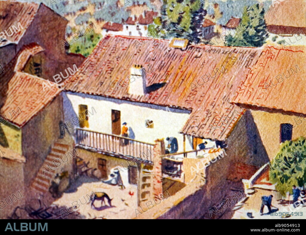 A Patio, Guadalupe. Watercolour by Lionel Lyndsay. Sir Lionel Arthur Lindsay (17 October 1874 - 22 May 1961) was an Australian artist, known for his paintings and etchings.