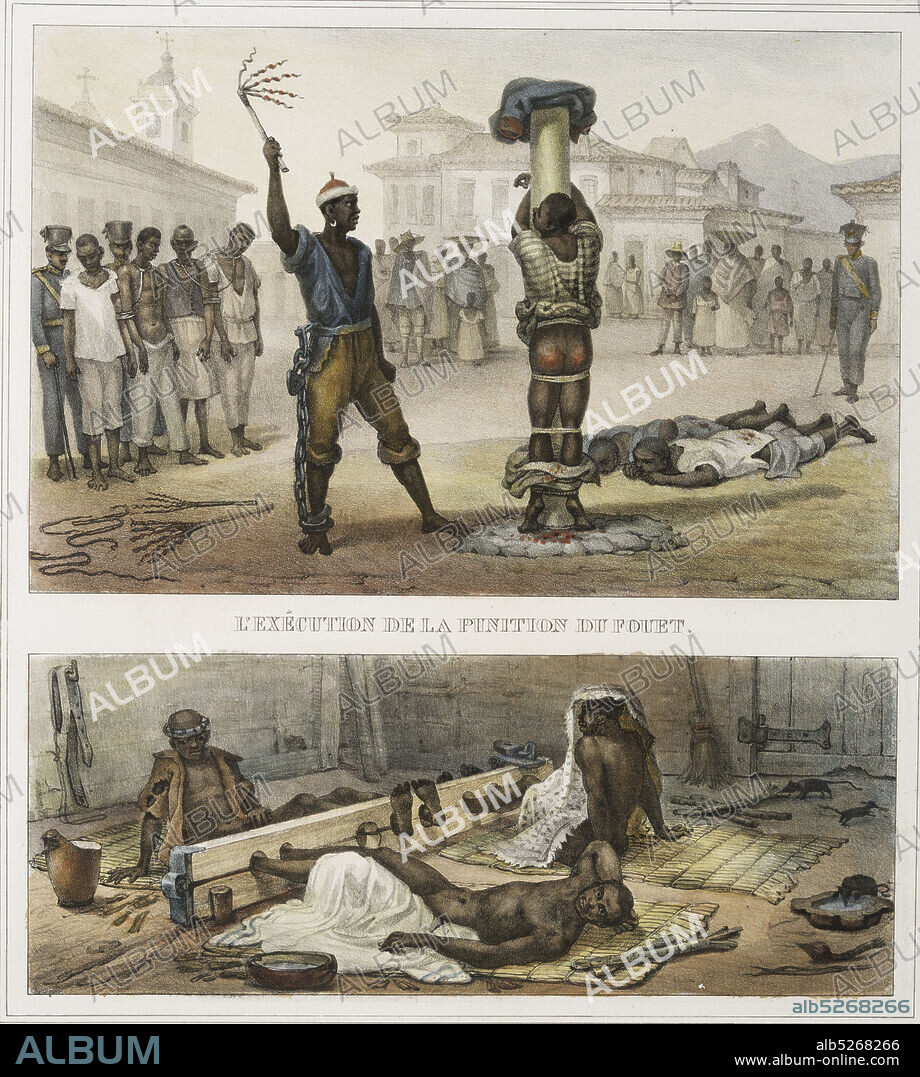 L'exécution de la punition du fouet; Nègres ào au tronco., still image, Prints, 1834 - 1839, Debret, Jean Baptiste (1768-1848).