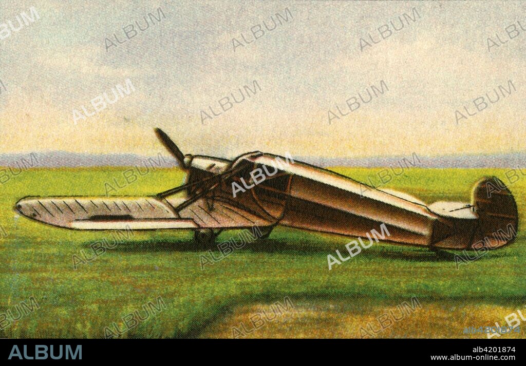 Albatros L 100 plane, 1932. German sportsplane with 100 horse power air-cooled Argus As 8 engine. From "Die Eroberung Der Luft", (The Conquest of the Air), cigarette card album produced by the Garbáty cigarette factory, 1932. Eugene and Moritz Garbáty, who were Jewish, were driven out of business by the Nazis in the late 1930s, and forced to sell their factory which lay empty for over 70 years. [Garbaty Cigarettenfabrik, Berlin-Pankow, 1932].