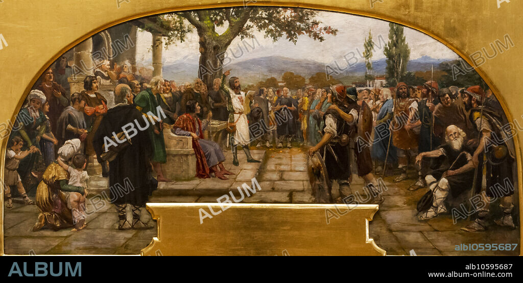 Jose Echenagusia - Echena-, the pacification of the Oñacino and Gamboino sides before the magistrate Gonzalo Moro in 1394, around 1902, oil on canvas, Alava Fine Arts Museum, Vitoria, Basque Country, Spain.