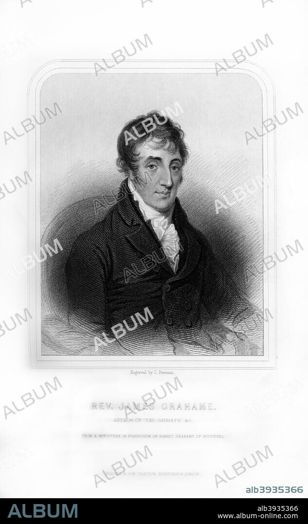 Reverend James Grahame, Scottish poet, (1870). Grahame, (1765-1811) was the author of The Sabbath and other poems. An engraving from Robert Chambers' A Biographical Dictionary of Eminent Scotsmen, Blackie and Son, (Glasgow, Edinburgh, and London, 1870).