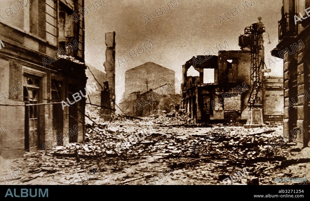 Photographic print of the Bombing of Guernica as part of Operation Rugen. Dated 20th Century.